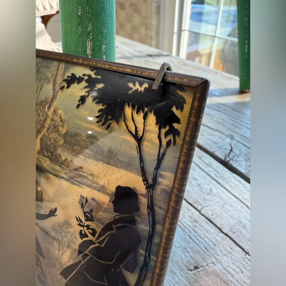 2 1940’s Convex Glass Victorian Art Pictures. Silhouette | Reverse | 4x5